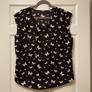 Talbots Black and White Butterfly Pattern Blouse